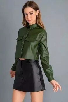 Новая женская зеленая рубашка стильная ручная работа из натуральной кожи ягненка повседневная стильная S зелёный