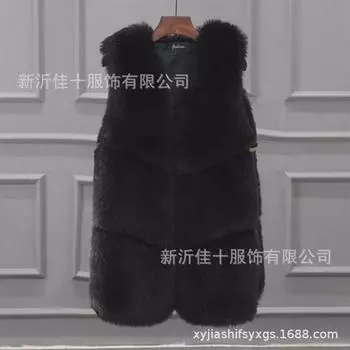 Новая женская жилетка из искусственного меха лисы средней длины, 3-секционное тонкое пальто на четырех пуговицах, меховая зимняя модель S белый