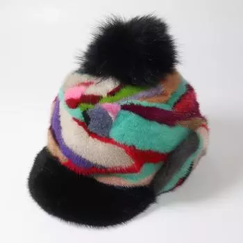 Новая женская зимняя бейсболка из натурального меха, теплая шапка из натурального меха норки, женская толстая качественная шапка из 100% натурального меха норки 55cm-60cm чёрный/хаки