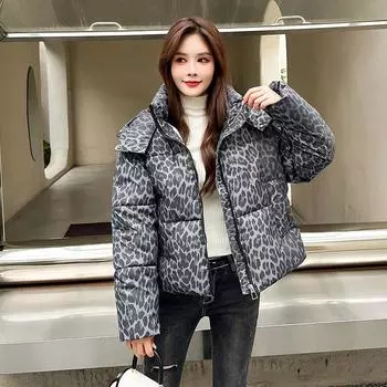 Новая женская зимняя короткая леопардовая хлопковая утепленная одежда модный дизайн чувство свободного покроя персонализированная куртка M кофейный