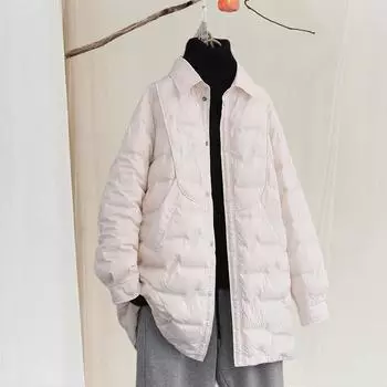 Новая женская зимняя куртка-пуховик средней и длинной длины корейской версии, модная и повседневная, универсальная, белая, легкое и простое пальто на утином пуху M чёрный