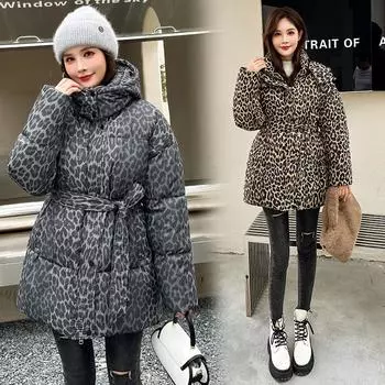 Новая женская зимняя куртка средней и длинной длины с леопардовым принтом на хлопковой подкладке, модный дизайн, свободная, индивидуальная куртка M кофейный