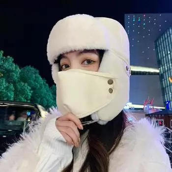 Новая женская зимняя шапка с плюшем и толстой ветрозащитной маской для сохранения тепла при езде на электрическом велосипеде, мужской головной убор из хлопка one size