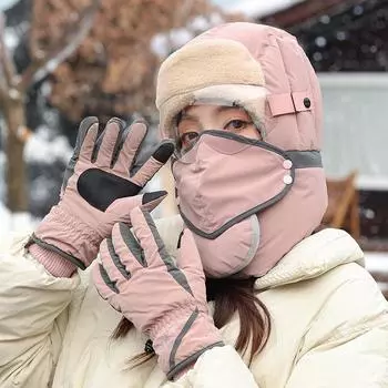 Новая женская зимняя шапка с плюшем и толстой ветрозащитной маской для сохранения тепла при езде на электрическом велосипеде, мужской головной убор из хлопка one size