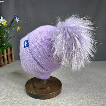 Новая женская зимняя шапка с защитой ушей, натуральный мех енота, помпон, шерстяная шапка, норковая шапка-пуловер, зимняя толстая вязаная шапка, шапки-бини 54-60