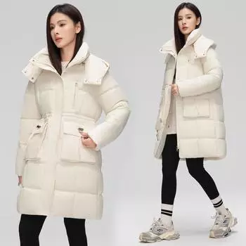 Новая зимняя 2025 утолщенная пуховая куртка женская с капюшоном средней и длинной свободной длины с подкладкой M