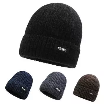 Новая зимняя бархатная вязаная шапка, теплая лыжная шапка, шапка-пуловер, мужская утепленная универсальная молодежная шапка One Size