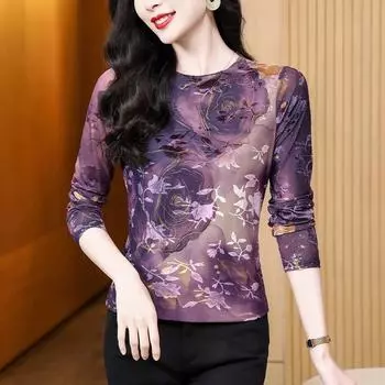 Новая зимняя базовая рубашка женская верхняя футболка для мам с длинными рукавами из сетчатой ткани для глажки M фиолетовый