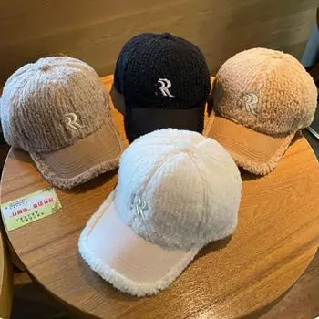 Новая зимняя бейсбольная кепка с буквами Double R, плюшевая кепка с козырьком из овечьей шерсти, ветрозащитная, сохраняющая тепло, осенние женские шапки с регулировкой adjustable