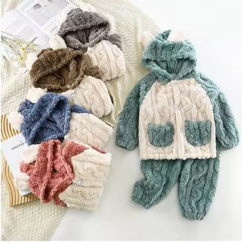 Новая зимняя детская мягкая фланелевая пижама с рисунком цветка, утепленные топы со штанами, одежда для сна для маленьких девочек 90cm