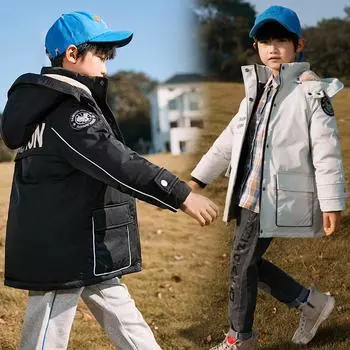 Новая зимняя детская пуховая куртка для мальчиков средней длины в корейском стиле, утепленная детская одежда 120cm жёлтый