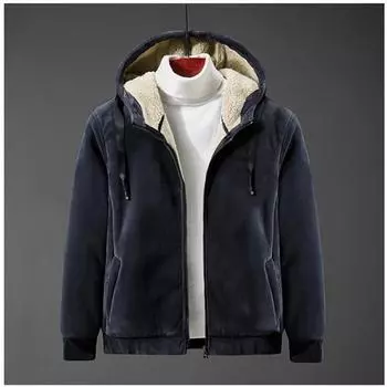 Новая зимняя флисовая повседневная толстовка с капюшоном большого размера, мужская утолщенная куртка с капюшоном на молнии с карманом XXXS чёрный