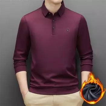 Новая зимняя футболка, модная повседневная бархатная утепленная рубашка-поло среднего возраста, мужская теплая футболка с длинными рукавами с лацканами M
