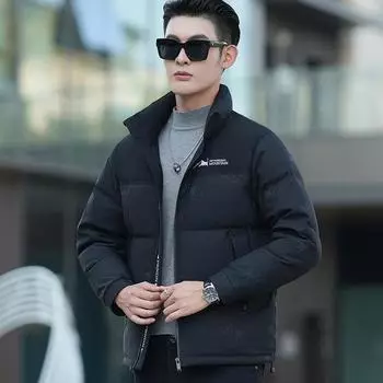 Новая зимняя короткая куртка на белом утином пуху для мужчин, утолщенная и теплая, воротник-стойка, модная куртка с принтом для молодежи и людей среднего возраста M