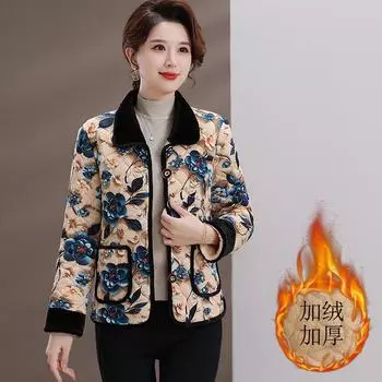 Новая зимняя куртка для мам в иностранном стиле из бархата, утолщенная, теплая, для женщин среднего и пожилого возраста, модная куртка с хлопковой подкладкой, куртка с хлопковой подкладкой XL (recommended 85-55kg) красный