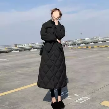 Новая зимняя куртка из хлопка длиной до колена с утягивающим поясом и эффектом похудения, легкая хлопковая куртка для женщин S чёрный