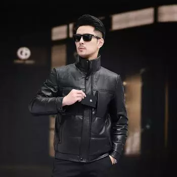 Новая зимняя куртка из натуральной кожи, кожаная куртка, мужская короткая кожаная куртка из овчины, свободное и модное молодежное пальто, тренд L