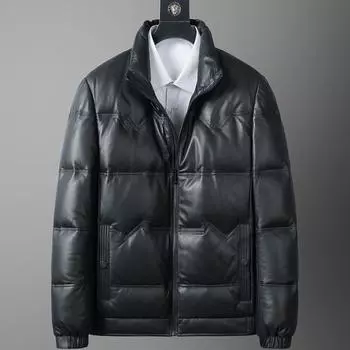 Новая зимняя куртка из натуральной кожи для мужчин, куртка из овчины первого слоя, утепленная мужская куртка из гусиного пуха и бархата L