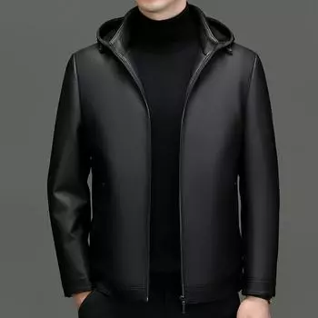 Новая зимняя куртка из овчины, куртка из натуральной кожи среднего возраста, мужская кожаная куртка со съемным капюшоном, куртка из утиного пуха 170