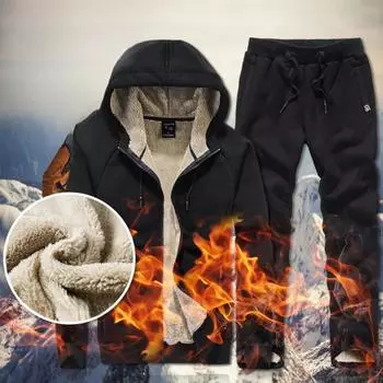 Новая зимняя куртка из овечьей шерсти на молнии с капюшоном, два комплекта утепленных и утепленных мужских спортивных костюмов для отдыха и отдыха для мужчин L серый