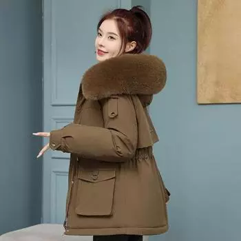 Новая зимняя куртка из утолщенного хлопка, теплая женская повседневная парка, одежда с подкладкой, меховым воротником, с капюшоном, свободная верхняя одежда M синий