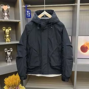 Новая зимняя куртка, мужская повседневная, универсальная, красивая рабочая куртка с капюшоном, мужской топ M чёрный