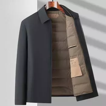 Новая зимняя куртка на гусином пуху для мужчин среднего и пожилого возраста со съемной подкладкой, утолщенная теплая зимняя куртка с отворотами M