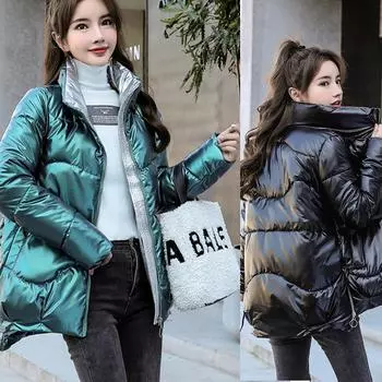 Новая зимняя куртка-парка, женская глянцевая пуховая хлопковая куртка, парка с капюшоном, теплая женская куртка с хлопковой подкладкой, повседневная верхняя одежда S синий