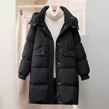 Новая зимняя куртка-пуховик 2024 года, средняя и длинная, женская, тонкая, с капюшоном, модная, утолщенная, белая, пуховая куртка, модный бренд S