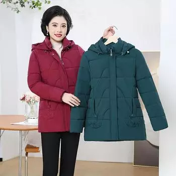 Новая зимняя куртка-пуховик для мам среднего и пожилого возраста, короткая теплая куртка-пуховик в иностранном стиле XL чёрный