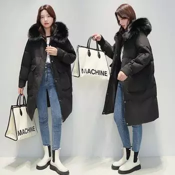 Новая зимняя куртка-пуховик для женщин, длинная в корейском стиле, стильная, универсальная, свободная, утолщенная и теплая куртка S