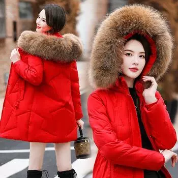 Новая зимняя куртка-пуховик для женщин, средней и длинной длины, корейский стиль, широкая, модная, свободная и универсальная, утолщенная, большого размера хлопковая куртка M