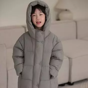 Новая зимняя куртка-пуховик в корейском стиле, толстое длинное детское пальто для мальчиков и девочек, зимняя одежда 120cm серый