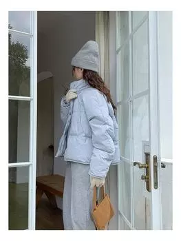 Новая зимняя куртка-пуховик женская короткая с воротником-стойкой утолщенная маленькая куртка теплая универсальная куртка S (suitable for 85-60kg) синий