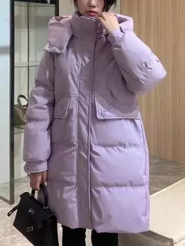 Новая зимняя куртка-пуховик женская средняя и длинная из белого утиного пуха свободная утолщенная и тонкая плащ-плащ модное пальто для замедления старения S recommends 90-57.5kg