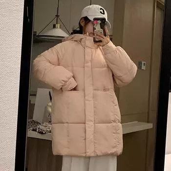 Новая зимняя куртка с капюшоном и утолщенная свободная куртка-пуховик средней длины S розовый