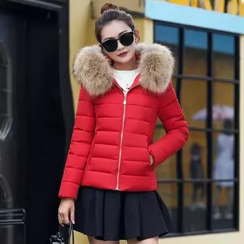 Новая зимняя куртка, женская парка, модное пальто, парки с шерстяной подкладкой и капюшоном, тонкие парки с меховым воротником, теплая зимняя одежда, мягкая одежда M красный