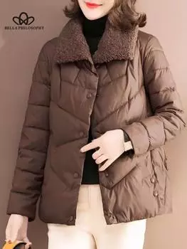 Новая зимняя легкая модная хлопковая одежда из овечьей шерсти хлопковое пальто среднего возраста женская укороченная куртка свободная хлопковая куртка M синий