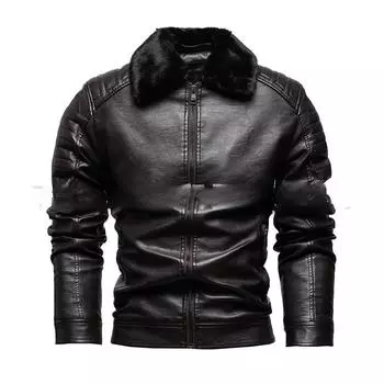 Новая зимняя модная куртка мужская флисовая с утолщенным меховым воротником съемная мужская кожаная куртка европейская и американская мужская одежда L