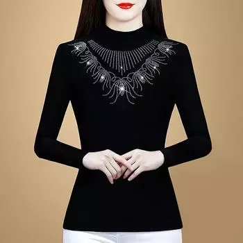 Новая зимняя модная немецкая бархатная утолщенная железная ромбовидная основа полуводолазка тонкий большой размер футболка с длинными рукавами M