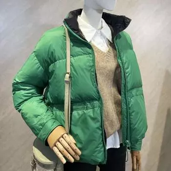 Новая зимняя модная свободная утолщенная куртка-стойка из однотонного хлопка S чёрный