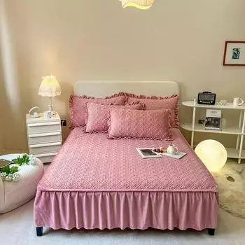 Новая зимняя молочная флисовая юбка-кровать, утолщенная теплая нескользящая наматрасница, плюшевая простыня на подкладке, домашний текстиль 120x200cm-bed skirt