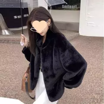 Новая зимняя молодая искусственная шуба для дам темпераментных знаменитостей утолщенный бархат норка небольшой аромат S 90-55 kg белый