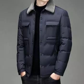Новая зимняя молодежная модная мужская теплая пуховая куртка, ветрозащитная и холодная пуховая куртка для мужчин с меховым воротником M серый