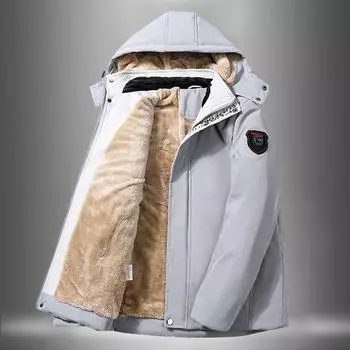 Новая зимняя мужская бархатная куртка большого размера, свободное пальто с капюшоном и подкладкой больших размеров L серый