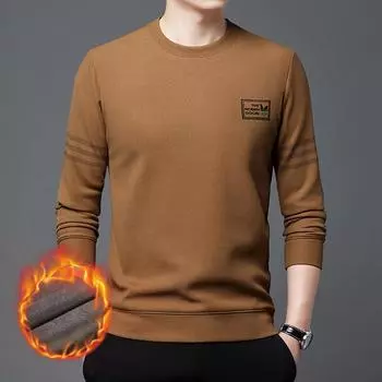 Новая зимняя мужская футболка с круглым вырезом на флисовой подкладке, теплый модный свитер для отдыха для молодежи и среднего возраста, нижняя рубашка M