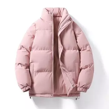 Новая зимняя мужская и женская хлопковая одежда, модный тренд, утолщенный бархат, теплая хлопковая одежда, куртка с воротником-стойкой, одежда для пар из хлеба M розовый