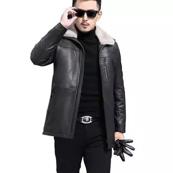 Новая зимняя мужская кожаная куртка, бесшовный пуховик Take-off L чёрный