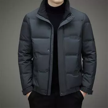Новая зимняя мужская куртка-пуховик, для молодежи и среднего возраста, модная теплая короткая куртка с воротником-стойкой, куртка на утином пуху L