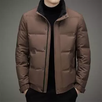 Новая зимняя мужская куртка-пуховик, для молодежи и среднего возраста, модная теплая короткая куртка с воротником-стойкой, куртка на утином пуху L